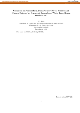 Indication, from Pioneer 10/11, Galileo and Ulysses Data, of an Apparent Anomalous, Weak, Long-Range Acceleration”