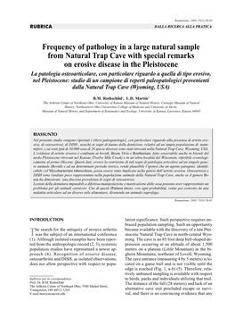 Frequency of Pathology in a Large Natural Sample from Natural Trap