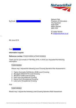 By Email : Network Rail Freedom of Information the Quadrant Elder