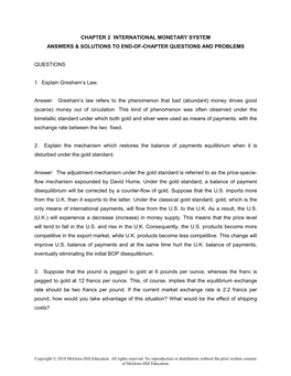 Chapter 2 International Monetary System Answers & Solutions to End-Of-Chapter Questions and Problems