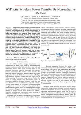 Witricity:Wireless Power Transfer by Non-Radiative Method Ajey Kumar