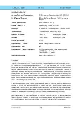 BAE Systems (Operations) Ltd ATP, SE-MHE No & Type of Engines: 2 Pratt & Whitney Canada PW126 Turboprop Engines