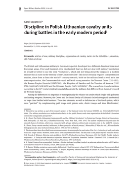 Discipline in Polish-Lithuanian Cavalry Units During Battles in the Early Modern Period1