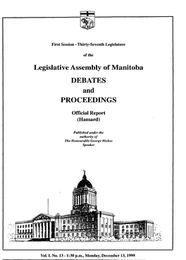 Legislative Assembly of Manitoba DEBATES and PROCEEDINGS