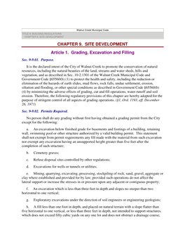 CHAPTER 9. SITE DEVELOPMENT Article 1. Grading, Excavation and Filling Sec