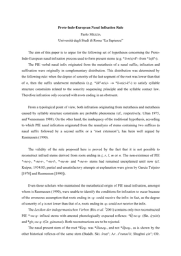 Proto-Indo-European Nasal Infixation Rule Paolo MILIZIA Università Degli Studi Di Roma