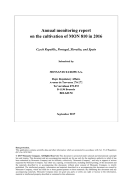 Annual Monitoring Report on the Cultivation of MON 810 in 2016