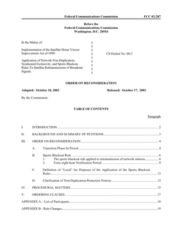 Federal Communications Commission FCC 02-287 Before the Federal