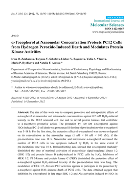 Α-Tocopherol at Nanomolar Concentration Protects PC12 Cells from Hydrogen Peroxide-Induced Death and Modulates Protein Kinase Activities