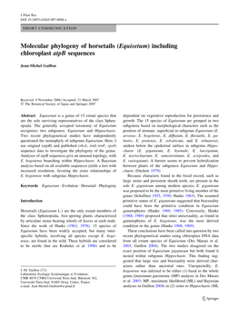 Molecular Phylogeny of Horsetails (Equisetum) Including Chloroplast Atpb Sequences