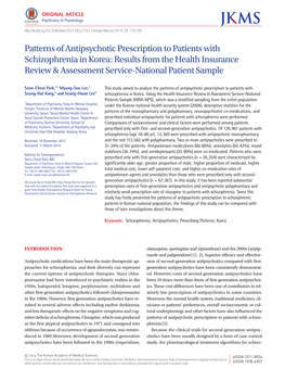 Patterns of Antipsychotic Prescription to Patients with Schizophrenia in Korea: Results from the Health Insurance Review & Assessment Service-National Patient Sample