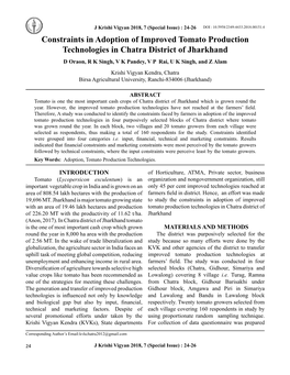 Constraints in Adoption of Improved Tomato Production Technologies In