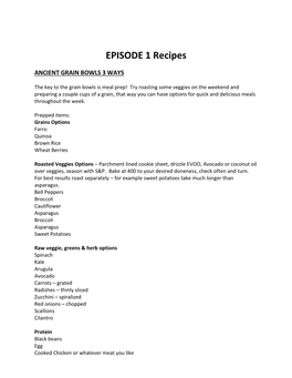 EPISODE 1 Recipes