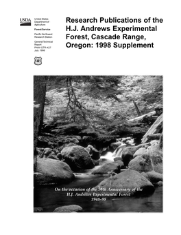 Research Publications of the H.J. Andrews Experimental Forest, Cascade Range, Oregon: 1998 Supplement