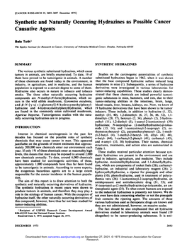 Synthetic and Naturally Occurring Hydrazines As Possible Cancer Causative Agents