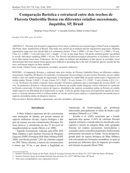 Comparação Florística E Estrutural Entre Dois Trechos De Floresta Ombrófila Densa Em Diferentes Estádios Sucessionais, Juquitiba, SP, Brasil