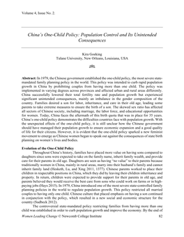 China's One-Child Policy: Population Control and Its Unintended