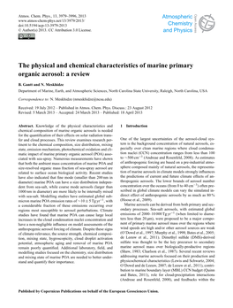 The Physical and Chemical Characteristics of Marine Primary Open Access Organic Aerosol: a Review Biogeosciences Biogeosciences Discussions B
