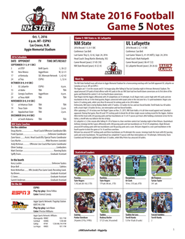 NM State 2016 Football Game 5 Notes