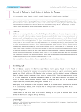 Concept of Diabetes in Unani System of Medicine: an Overview