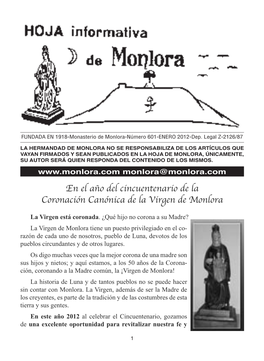 En El Año Del Cincuentenario De La Coronación Canónica De La Virgen De Monlora