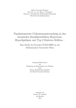 Populationsweite Utilisationsuntersuchung in Den Chronischen Krankheitsbildern Hypertonie, Hyperlipid¨Amieund Typ 2 Diabetes Mellitus –