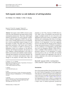 Soil Organic Matter As Sole Indicator of Soil Degradation