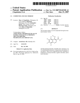 (12) Patent Application Publication (10) Pub. No.: US 2007/0142328A1 Chapdelaine Et Al