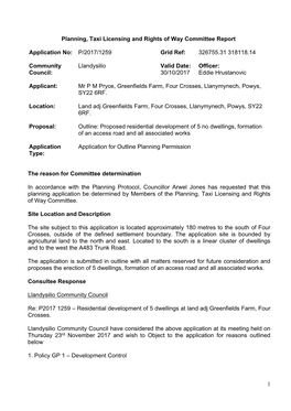 1 Planning, Taxi Licensing and Rights of Way Committee Report Application No: P/2017/1259 Grid Ref: 326755.31 318118.14 Communit