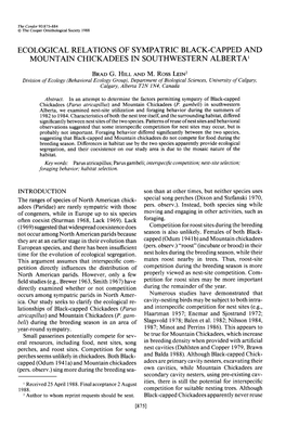 Ecological Relations of Sympatric Black-Capped and Mountain Chickadees in Southwestern Alberta’