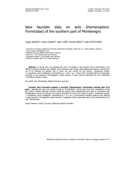 New Faunistic Data on Ants (Hymenoptera: Formicidae) of the Southern Part of Montenegro