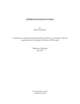 REPRESENTATIONS of MIND by David Lindeman a Dissertation