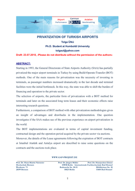 PRIVATIZATION of TURKISH AIRPORTS Tolga Ülkü Ph.D