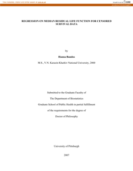 Bp, REGRESSION on MEDIAN RESIDUAL LIFE FUNCTION FOR