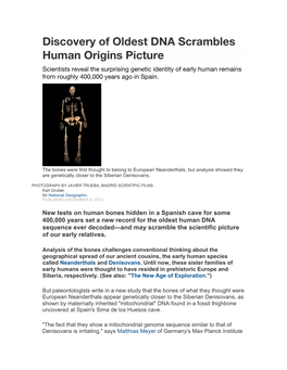 Discovery of Oldest DNA Scrambles Human Origins Picture