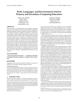 Tools, Languages, and Environments Used in Primary and Secondary Computing Education