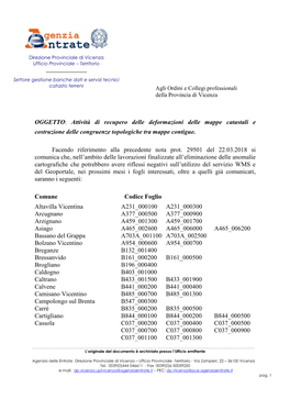 Attività Di Recupero Delle Deformazioni Delle Mappe Catastali E Costruzione Delle Congruenze Topologiche Tra Mappe Contigue