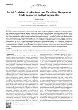 Partial Oxidation of N-Pentane Over Vanadium Phosphorus Oxide Supported on Hydroxyapatites