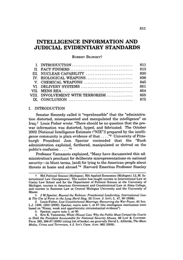 Intelligence Information and Judicial Evidentiary Standards