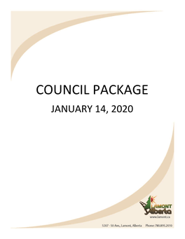 COUNCIL PACKAGE JANUARY 14, 2020 AGENDA Town of Lamont Regular Meeting of Council January 14, 2020