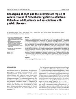 Helicobacter Pylori Isolated from Colombian Adult Patients and Associations with Gastric Diseases