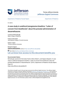 A Case Study in Unethical Transgressive Bioethics: "Letter of Concern from Bioethicists" About the Prenatal Administration of Dexamethasone