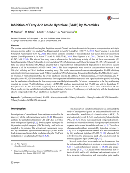 Inhibition of Fatty Acid Amide Hydrolase (FAAH) by Macamides