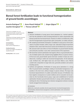 Boreal Forest Fertilization Leads to Functional Homogenization of Ground Beetle Assemblages