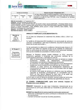 Délibération De Prescription Du Plui De Jura