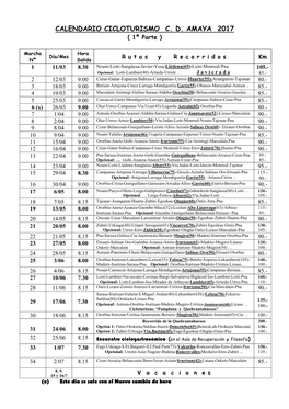 CALENDARIO CICLOTURISMO C. D. AMAYA 2017 ( 1ª Parte )