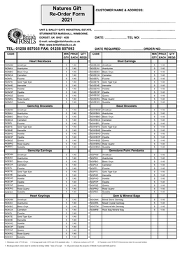 Natures Gift Re-Order Form 2021