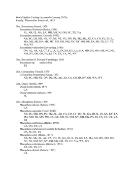 World Spider Catalog (Accessed 4 January 2020) Family: Thomisidae Sundevall, 1833