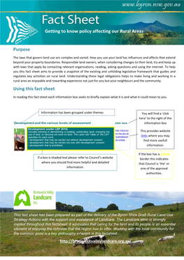 Fact Sheet Aims to Provide a Snapshot of the Existing and Unfolding Legislative Framework That Guides and Regulates Key Activities on Rural Land