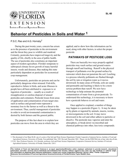 Behavior of Pesticides in Soils and Water 1